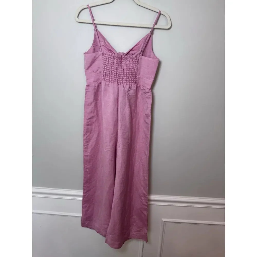 Ann Taylor LOFT Linen Blend Wide Leg Pink Cropped Romper Size 2P NWT